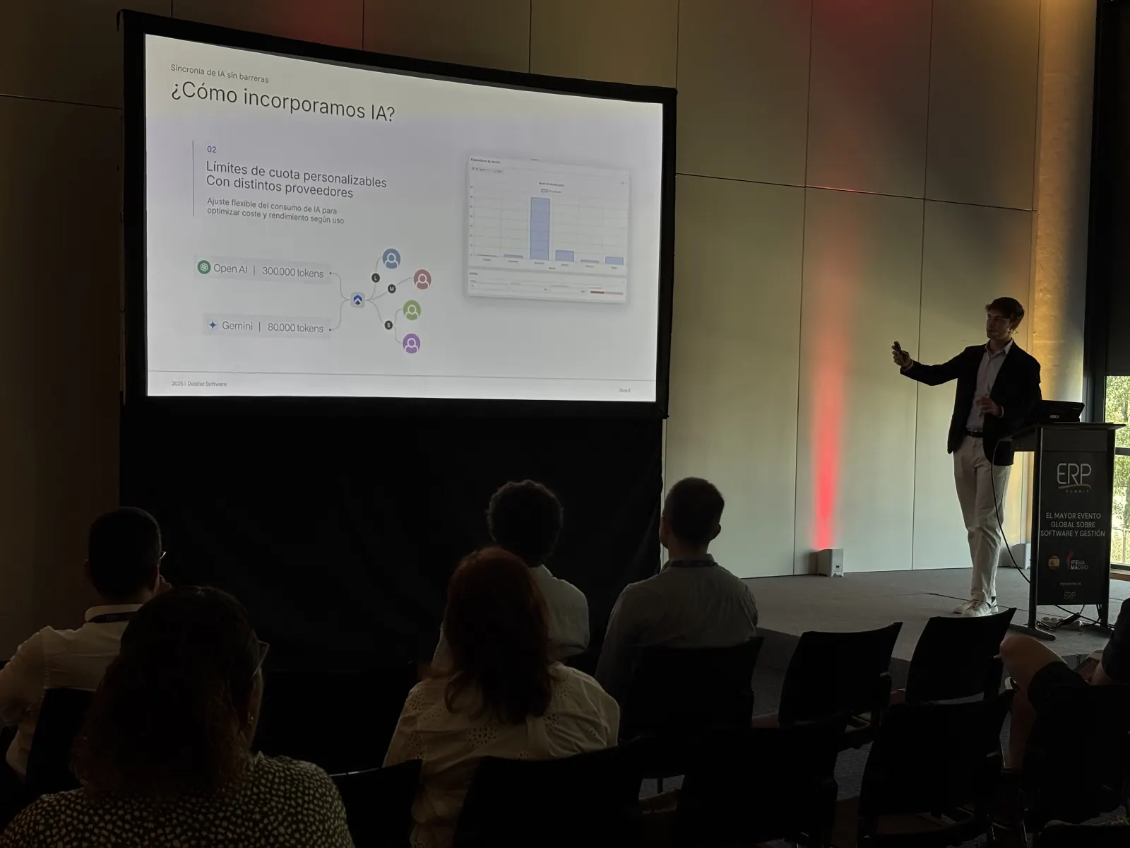 The team presenting at ERP Summit Madrid 2025 — AI integration session on the main stage